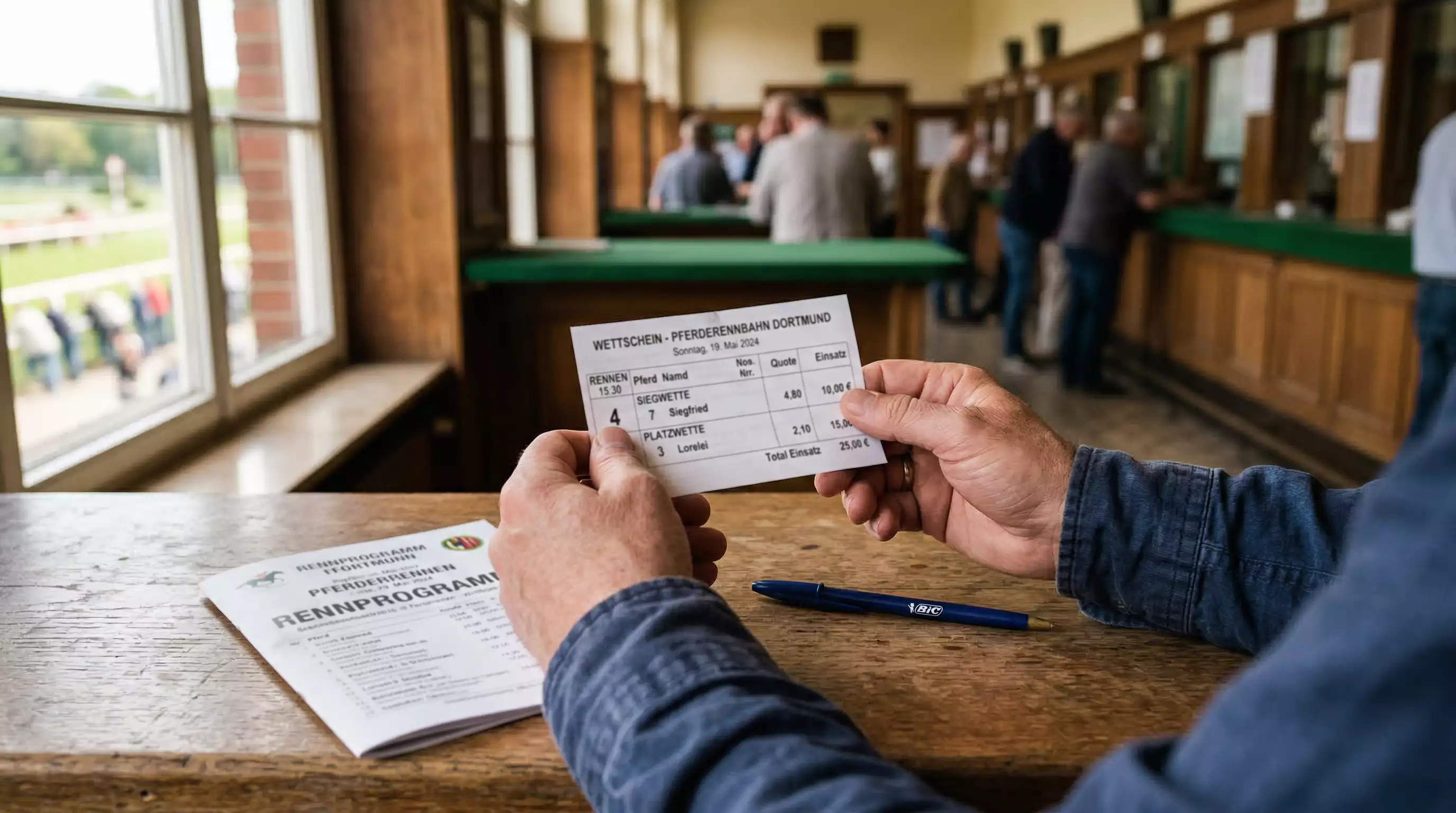 Wettschein für Pferdewetten mit verschiedenen Wettarten und Quoten