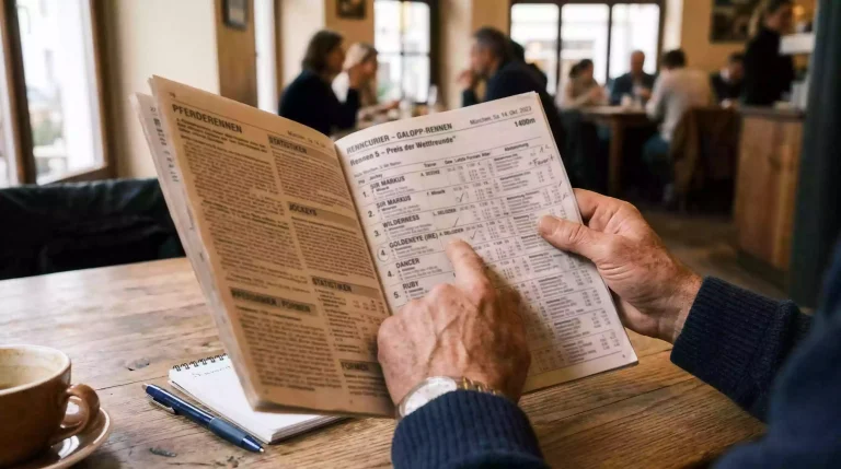 Racecard lesen – Person analysiert Rennprogramm vor Pferdewetten