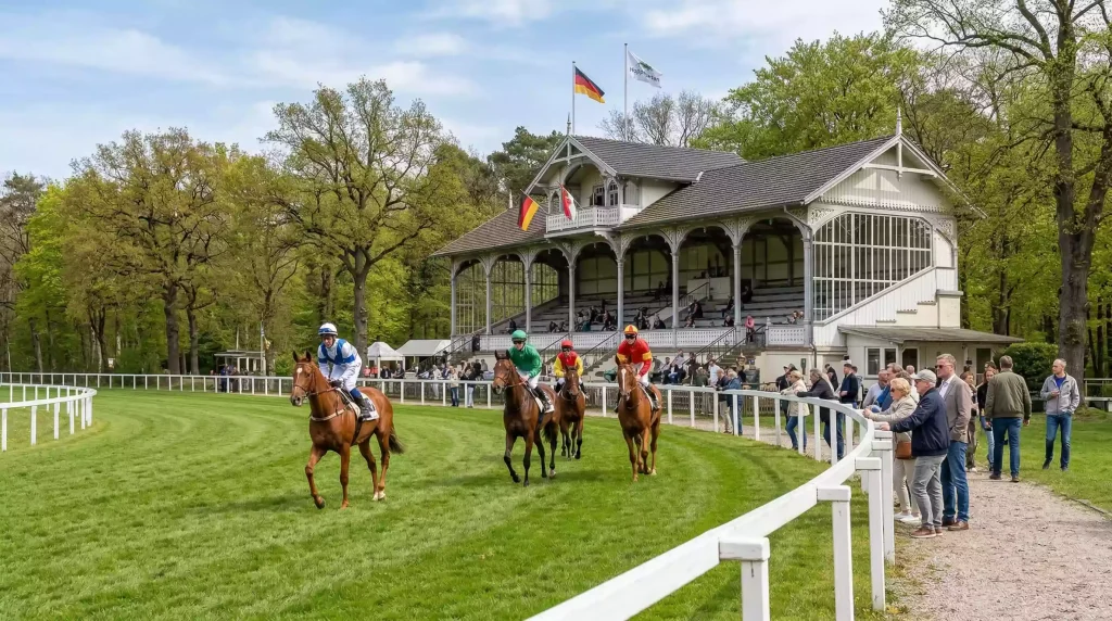 Rennbahn Hoppegarten Berlin – historische Galopprennbahn mit Tribüne und grüner Bahn