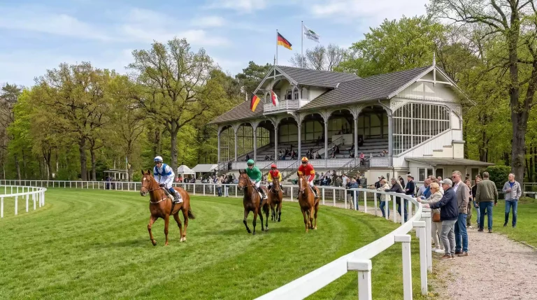 Rennbahn Hoppegarten Berlin – historische Galopprennbahn mit Tribüne und grüner Bahn
