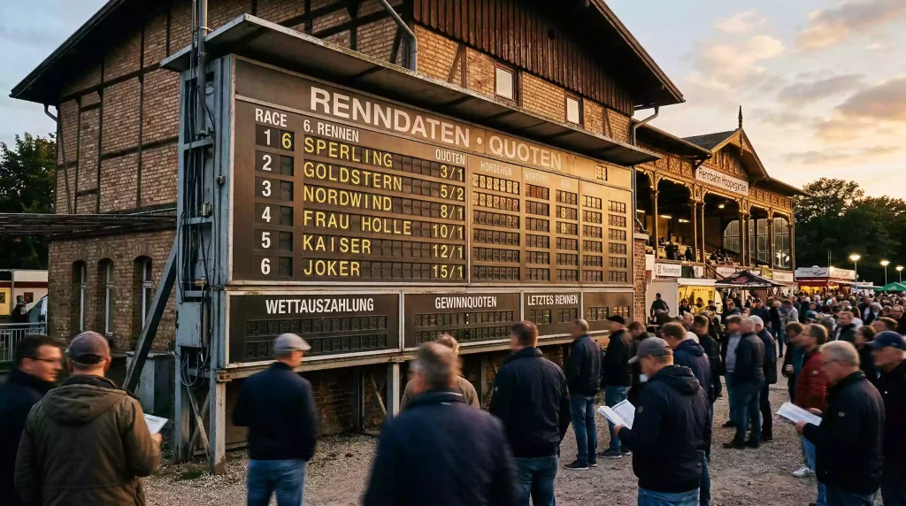 Totalisator vs. Buchmacher – Anzeigetafel mit Quoten auf der Rennbahn